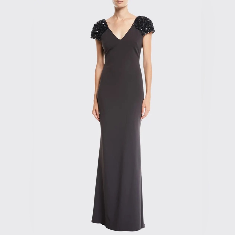 NEW BADGLEY MISCHKA COLLECTION V-Neck Gown w Beaded Sleeves size 8